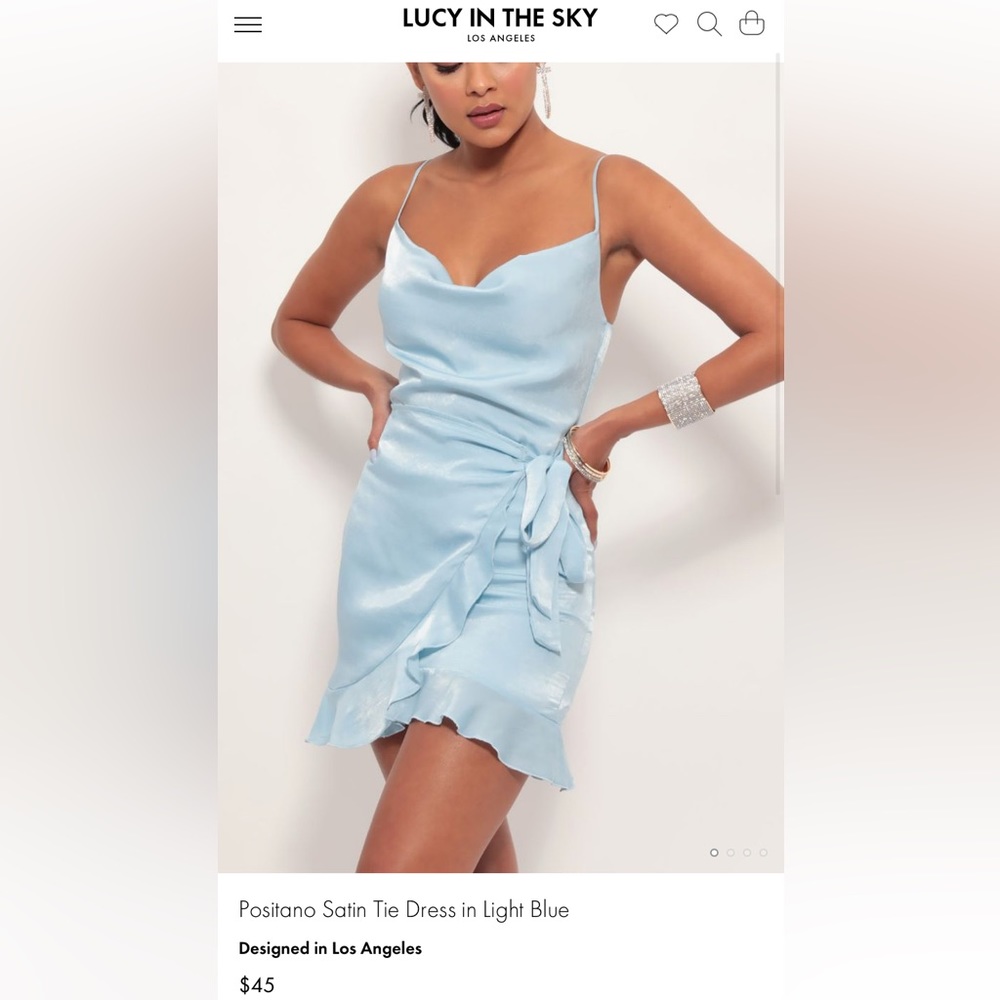 Lucy in the Sky Positano Satin Tie Dress in Light Blue